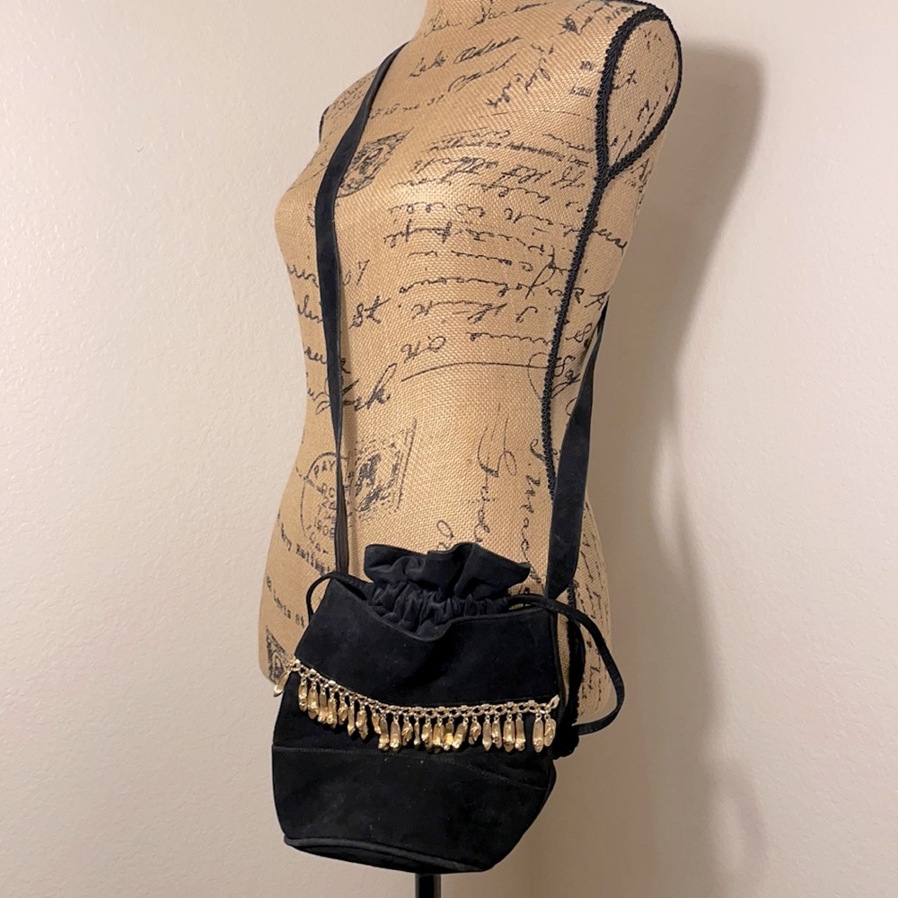 Stuart Weitzman Authentic Suede Shoe Charm Vintage Bucket Crossbody Bag